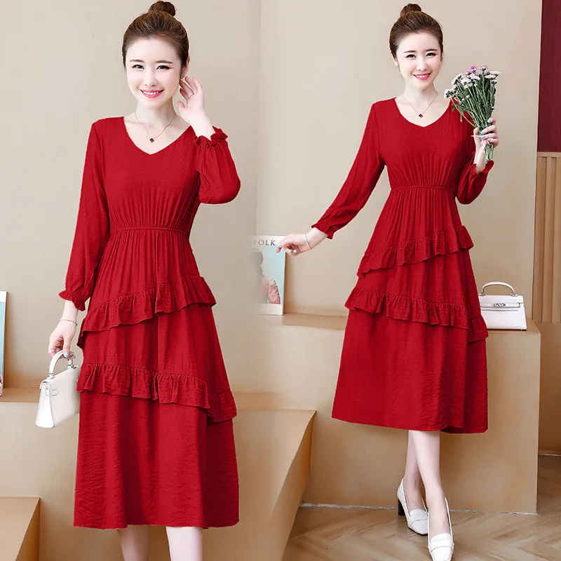 

2020 New Style Large Size Dress Gentle Immortal Mid-length Waist Hugging Slimming Elegant Cake Dress Holiday Dress Fashion