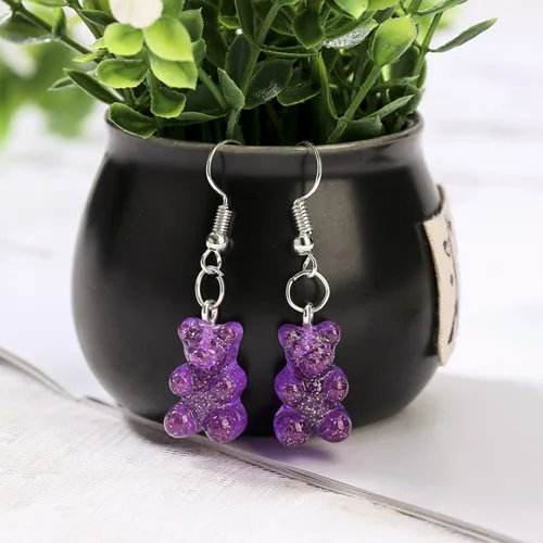 1Pair  Women Drop Earrings  Glitter Gummy Bear Crafts Multicolor Resin Charms Fashion Jewelry Diy Making as picture