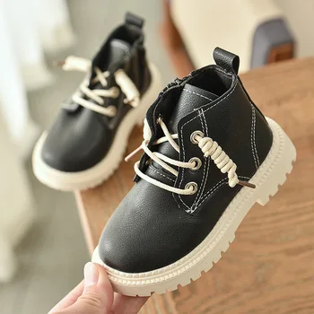 

Autumn Winter Leather Kids Ankle Boots Fashion Boys Martin Boots Baby Girls Toddler Children Snow Boots Students Shoes Non-slip