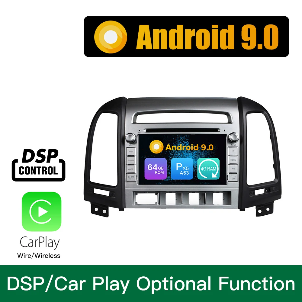 Android 9.0 Octa Core 4GB RAM 64GB ROM Car DVD GPS Navigation Multimedia Player Car Stereo for HYUNDAI SANTA FE 2006 2007 2008