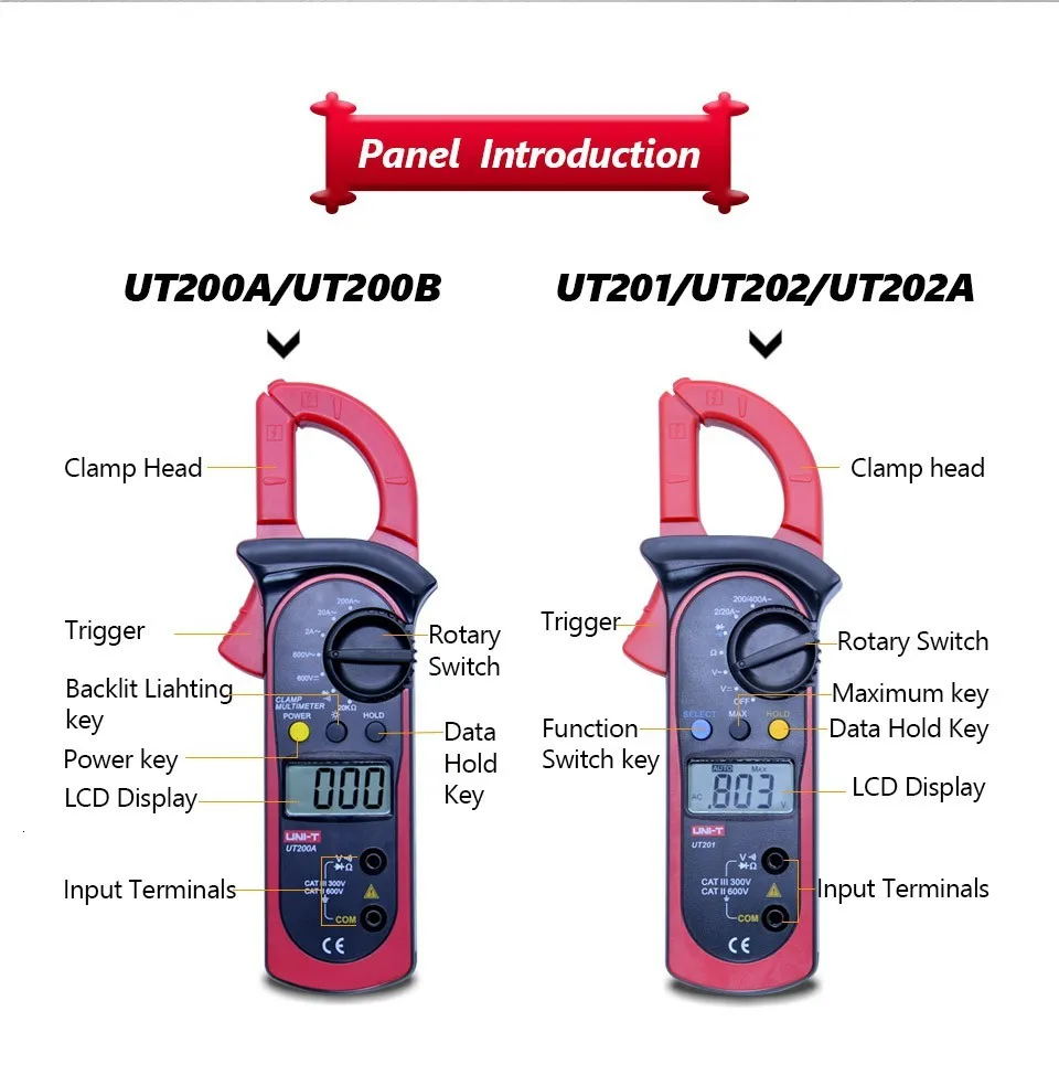 UNI-T Цифровые токоизмерительные клещи 2000 рассчитывать UT201 UT202 UT202A мини-мультиметр DC AC Вольтметр Амперметр переменного тока Омметр