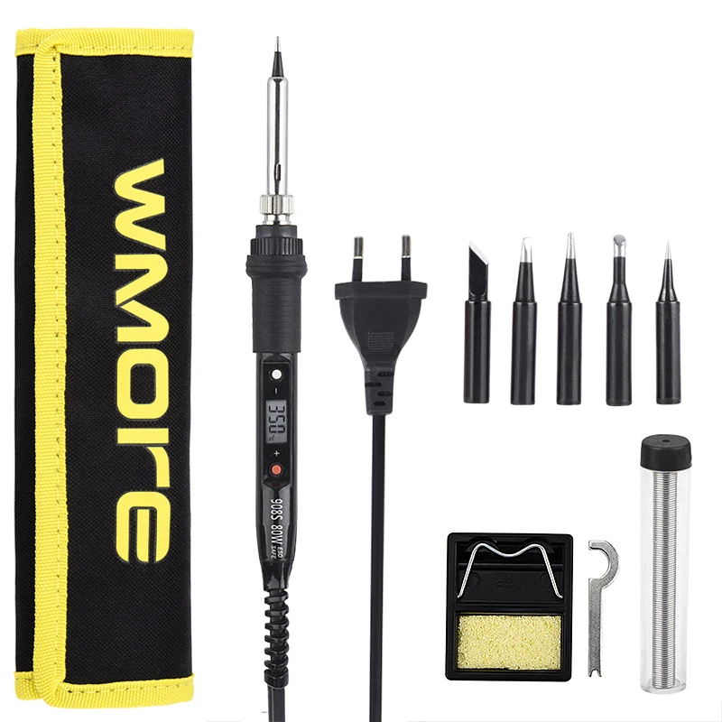 WMORE Electric soldering iron kit LCD Temperature adjustable 80W 110V 220V Welding solder repair tool kits soldering iron tips