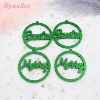 

(4pcs )55mm Green Glitter Acrylic Santa Earrings Letter Merry Earrings Christmas Tags Eco-Friendly Charm-AC1577
