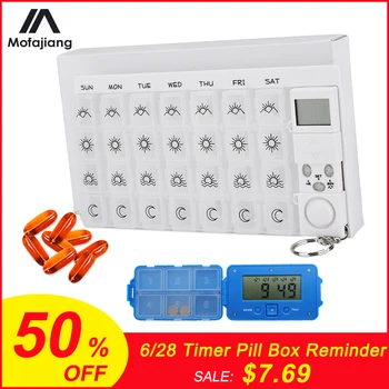 

6/28 Grids Pill Box Storage Box Electronic Timing Reminder Medicine Boxes Alarm Timer Pills Organizer Pill Drug Container