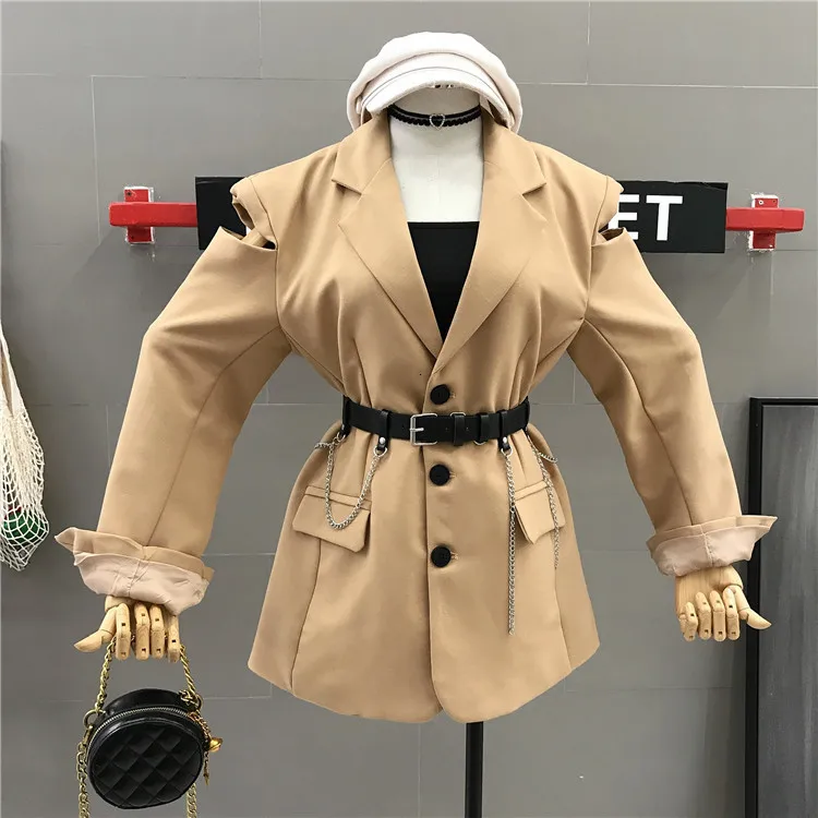 

2019 autumn new retro loose thin fashion small suit jacket with belt