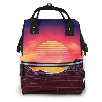 

Retro Futuristic Landscape Nappy Backpack Mummy Bag Large Capacity Mom Baby Multi-function Waterproof Outdoor Travel Diaper Bags