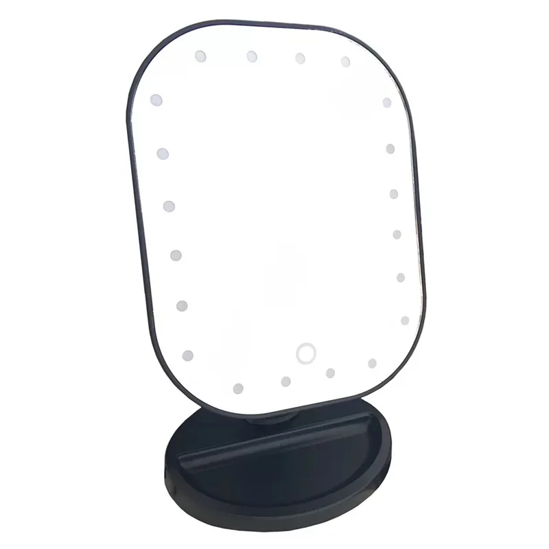 Зеркало для макияжа с 20 светодиодами косметическое зеркало с сенсорным диммером аккумулятор работает подставка для настольного ванной путешествия - Цвет: Черный
