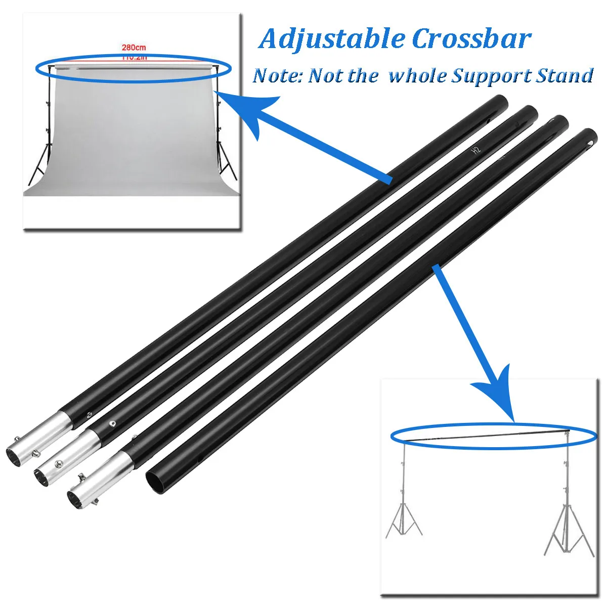  2.8m/9.2ft Background Stand Support System Kit Backdrops Adjustable Crossbar Photo Studio Accessori