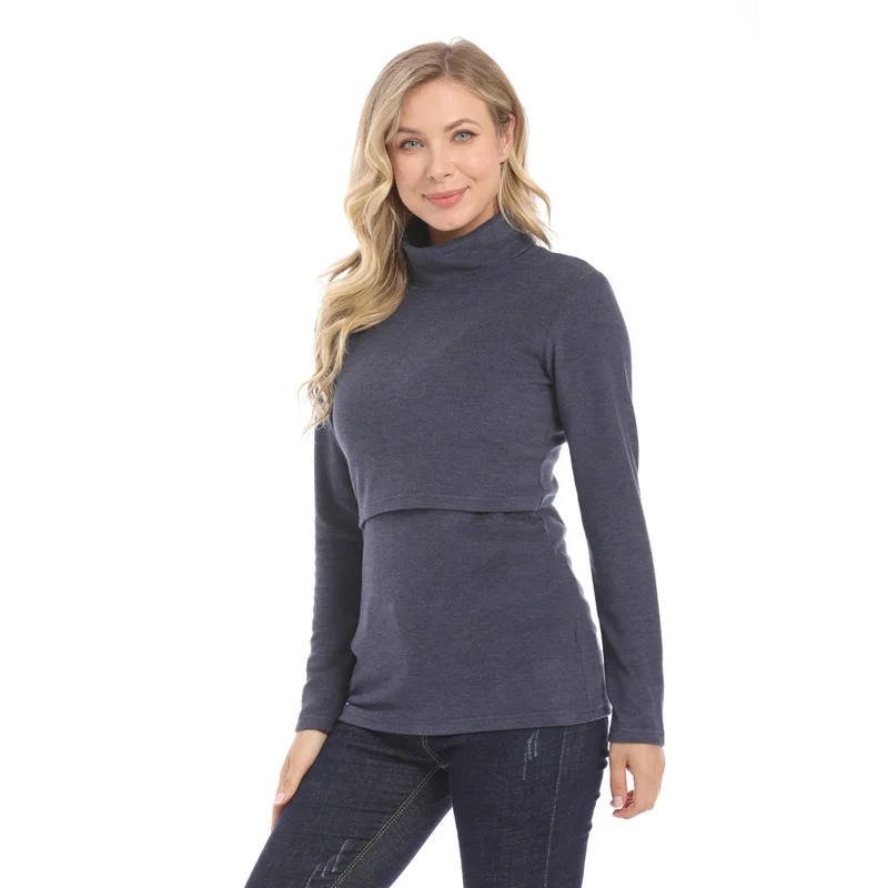 Solid Turtleneck Long Sleeve Maternity Clothes Breastfeeding Tops Warm Underwear For Pregnant Women Maternity T-shirt 5