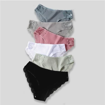 

Sexy Women Low Waist Cotton Stripe Panties Female Lace Floral Panties Lingerie Comfortable Floral Underpants Underwear