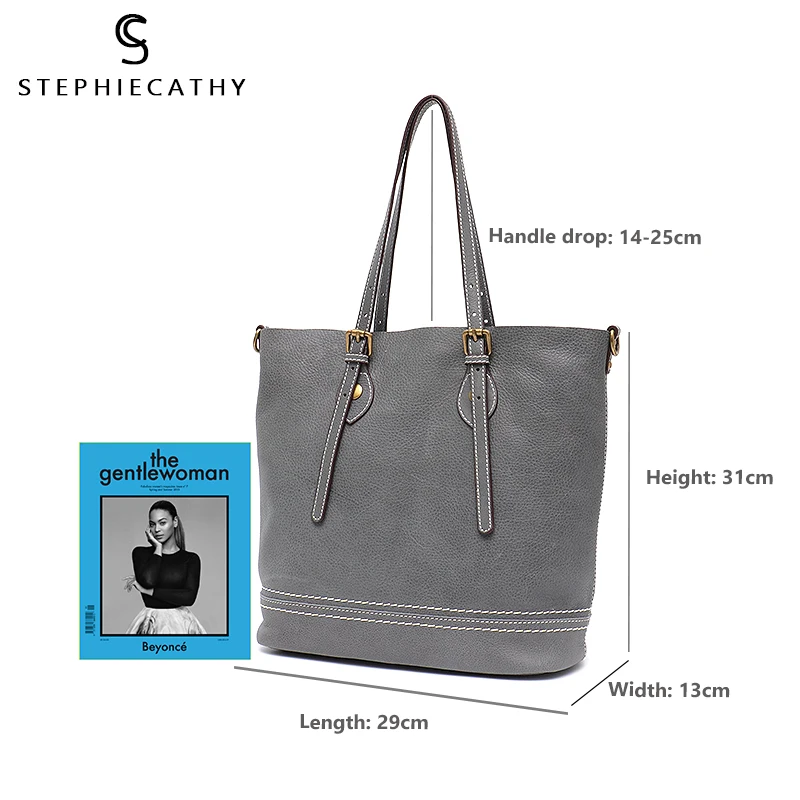 SC Brand Design Women Natural Cowhide Tote Bag Ladies Causal Shoulder Bag Vintage Leather Handbags Female Thread Crossbody Purse