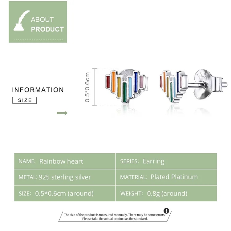 WOSTU подлинные 925 пробы серебряные серьги с радужным сердцем для женщин Новые Красочные Модные украшения для свадебного подарка CQE787