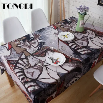 

TONGDI Table Cloth Colorful Tropical Elegant Classical Art Oil Painting Printing Linen Decor ForHome Living Dining Room Kitchen