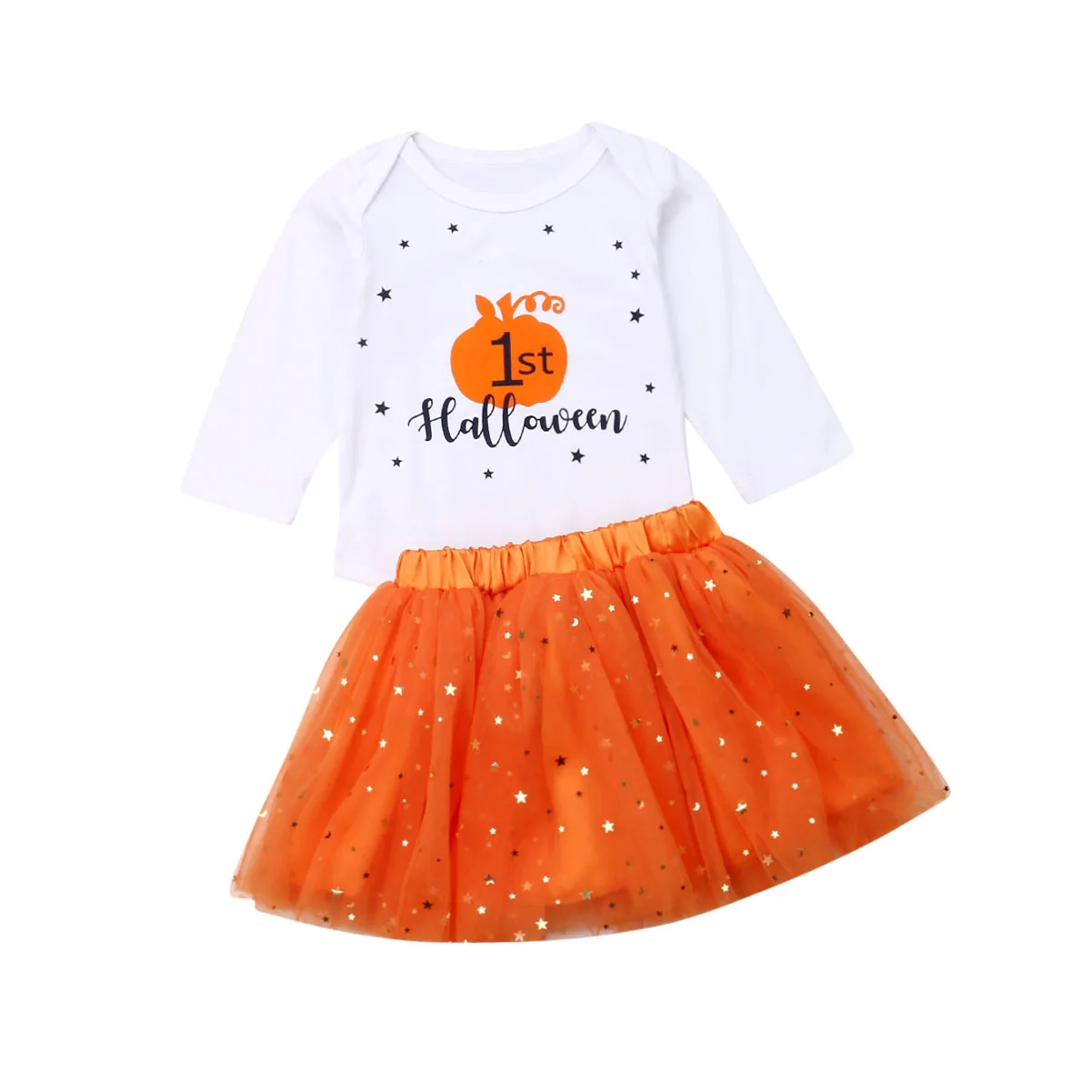 

Emmababy Halloween Newborn Baby Girl Clothes Long Sleeve Romper+Tulle Skirt Outfits Set
