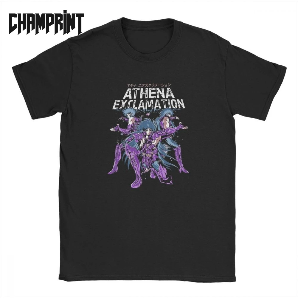 Funny Athena Exclamation T-Shirts for Men Pure Cotton T Shirts Knights of the Zodiac Saint Seiya 90s Anime Short Sleeve Tee |