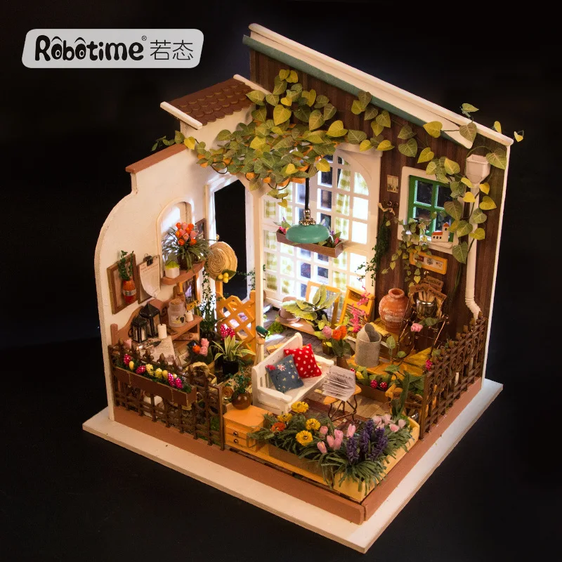 

Robotime Creative Gifts Handmade DIY Hut Handmade Assembled Model Miller Sunshine Garden Light Included