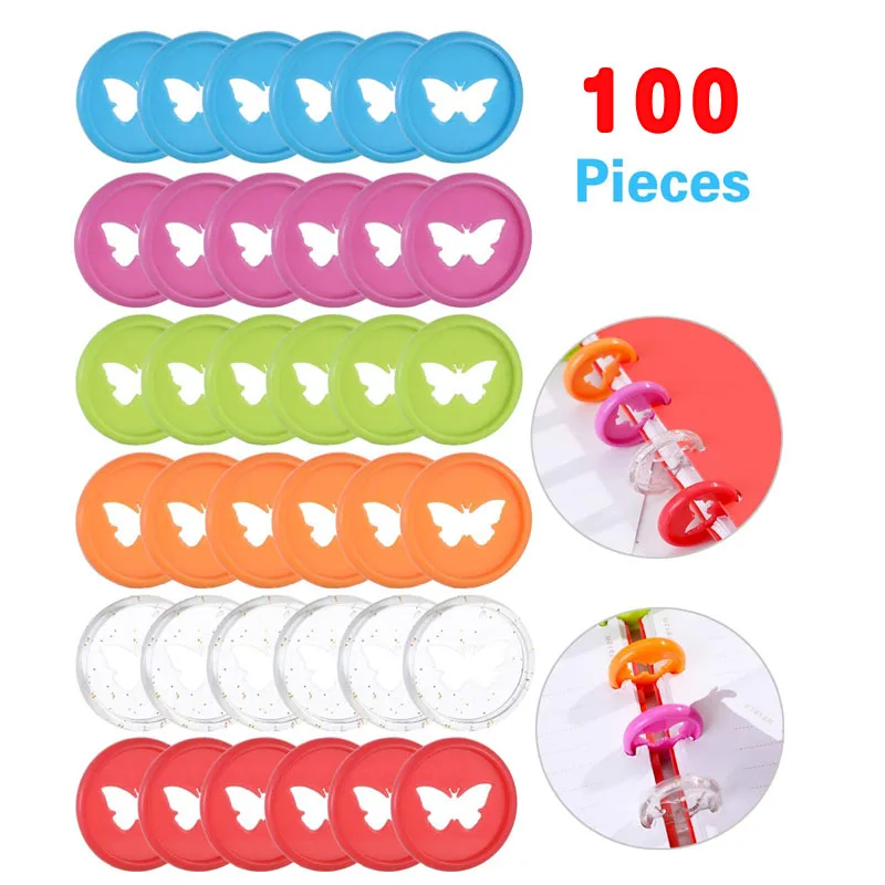 100PCS Colorful Butterfly Disc Binding Mushroom Hole DIY 360 Degree Binding Disc Plastic Rings Binder Office Supplies
