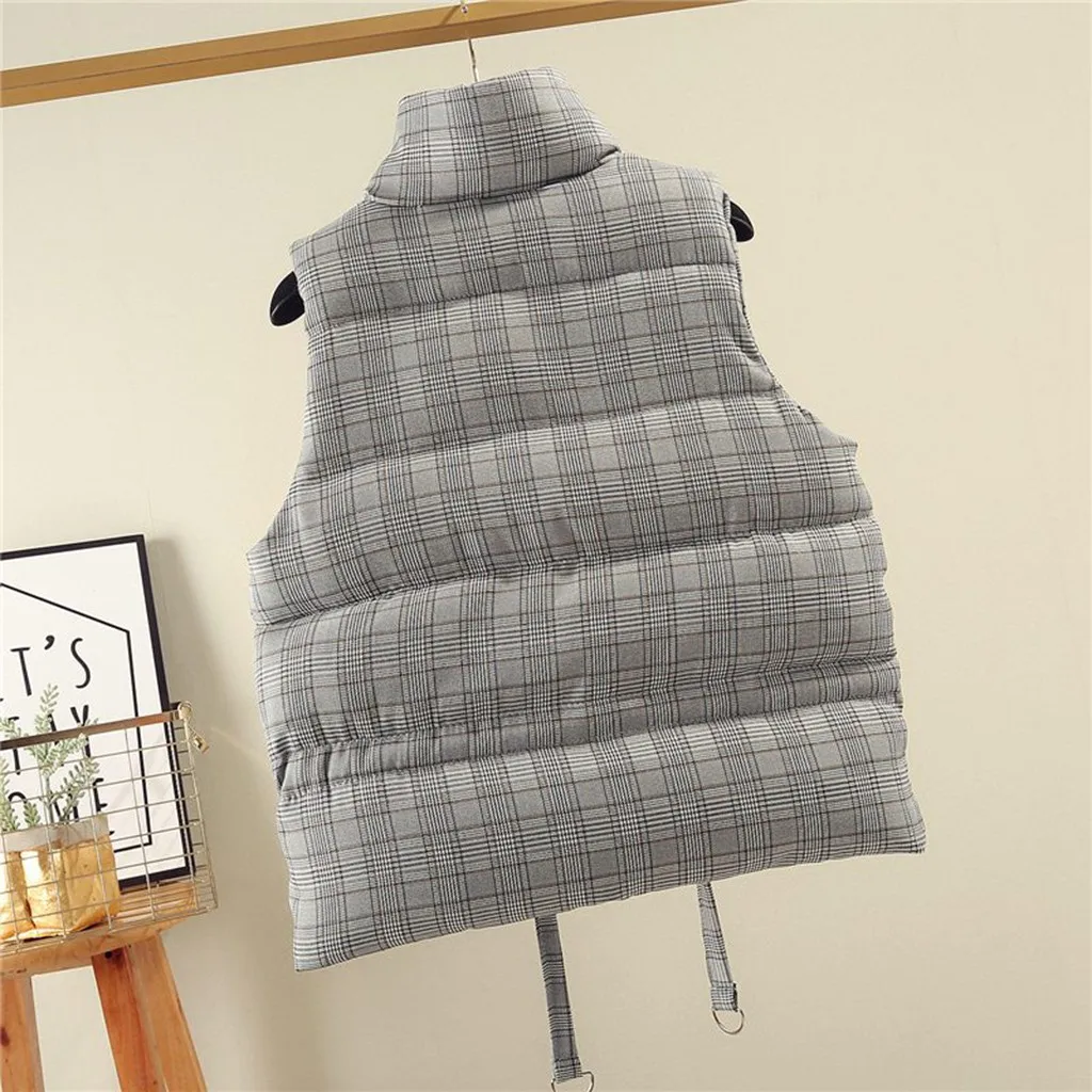 JAYCOSIN Women's Vest Coat Fashion Women Lady's Winter Sleeveless Warm Plaid Printed Pockets Coat Jackets plaid vest for women
