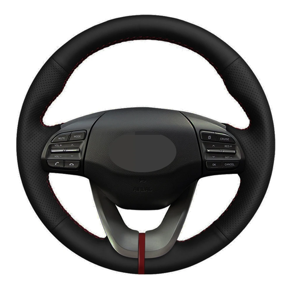 Car Steering Wheel Cover DIY Hand stitched Black Genuine Leather For Hyundai Veloster 2019 i30