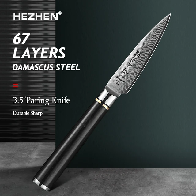 HEZHEN Classic Series 3.5 Inches Damascus Steel Paring Knife: A Professional Japanses Cook Knife for Meat and Chinese Kitchen