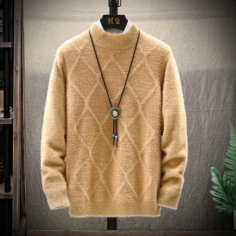 Winter Plaid Sweater Men Warm Fashion Sweter Clothes Solid Color Casual Knit Sweaters Man Loose Long Sleeve Pullover Men M-3XL Winter Plaid Sweater Men Warm Fashion Sweter Clothes Solid Color Casual Knit Sweaters Man Loose Long Sleeve Pullover Men M-3XL