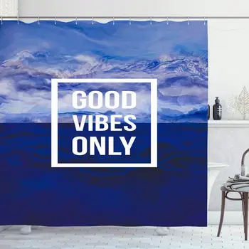 

Shower Curtain Set with Hooks 72x72 Inches Paint Good Graphic Vibes Shape Space Motivational Quote On Effect Gray Green Blue