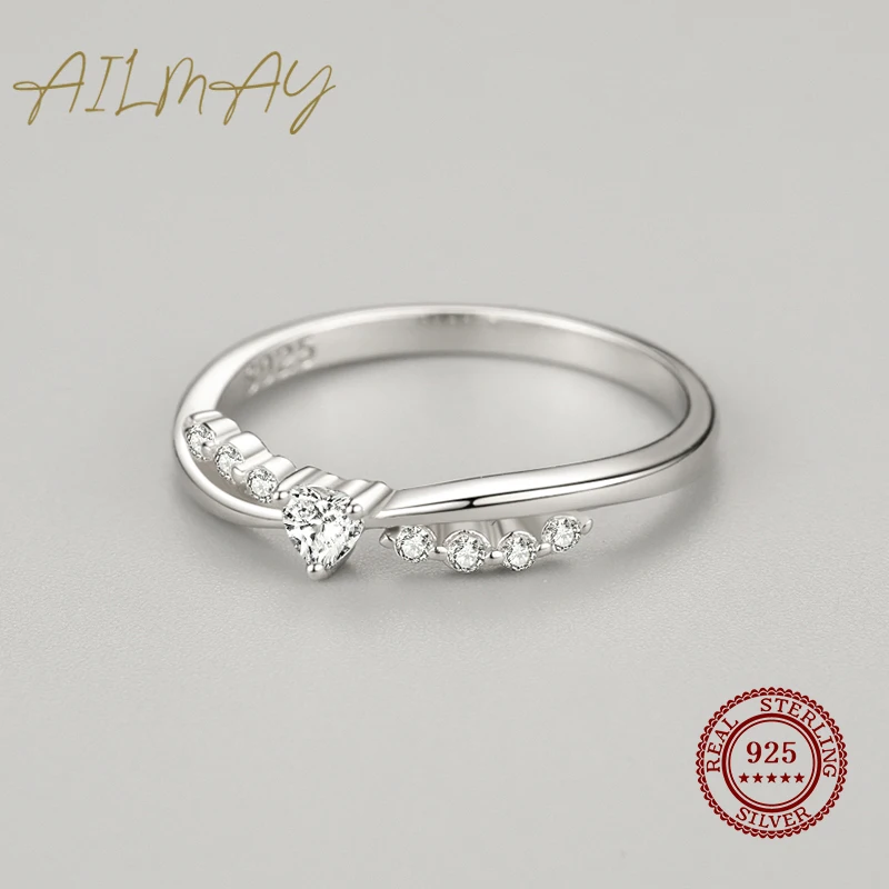 Ailmay  우아한 스파클링 큐빅 지르코니아 하트 손가락 반지 여성을위한 결혼 약혼 보석 선물