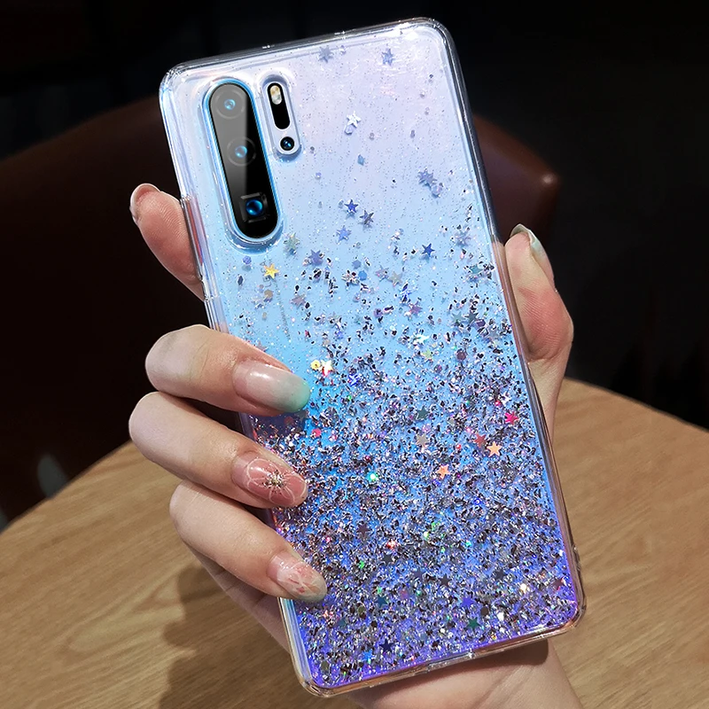 Bling Glitter Case for Huawei P20 Lite P30 pro Mate 20 Silicon Crystal Sequins Soft Cover Honor 8X Nova 5 Transparent Phone Case (1)