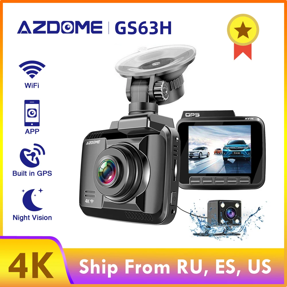 AZDOME GS63H 4K 2160P двойной объектив Встроенный GPS WiFi FHD 1080P передняя + VGA задняя камера Автомобильный видеорегистратор ночное видение AZDOME GS63H 4K 2160P двойной объектив Встроенный GPS WiFi FHD 1080P передняя + VGA задняя камера Автомобильный видеорегистратор ночное видение