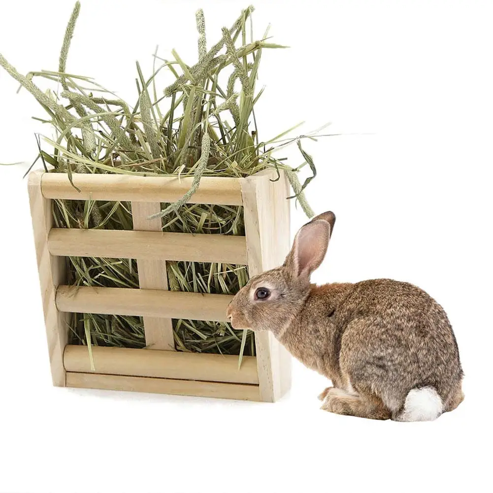 Rabbit Fodder Wooden Hay Feeder Manger Rack Stand Food Bowl Guinea Pig Pet Grass Holder Useful | Дом и сад
