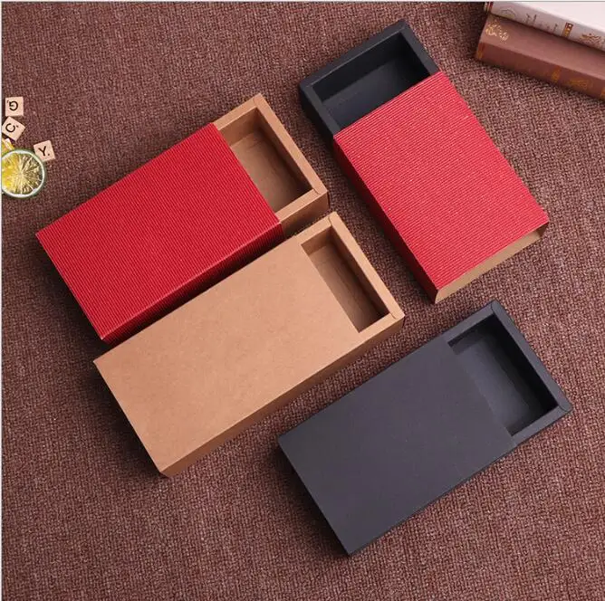 

10pcs Kraft Paper Packaging Box Drawer Style Cardboard Boxes Red Corrugated Sleeve Paper Box For Gift Jewelry Party Box