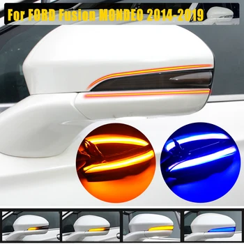 

Blue-Yellow LED Dynamic Turn Signal Light Side Rear-View Mirror Indicator Blinker Flowing For Ford Fusion Mondeo 2014-2019