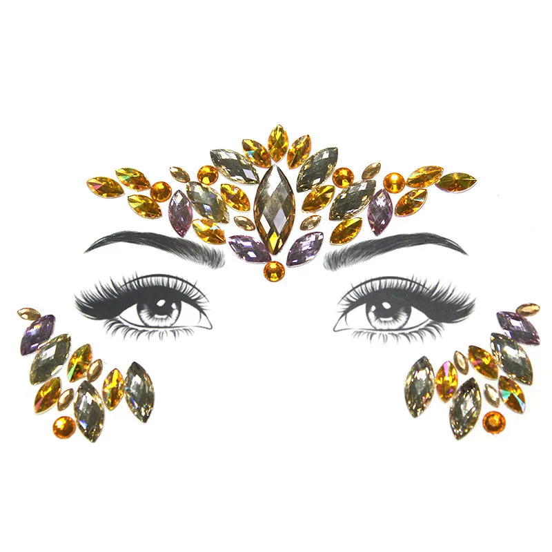 Fashion Colorful Rhinestone Face Stickers For Womwn Party Decor Eyebrow Stick Resin Drill Self-Adhesive Crystal Sticker | Дом и сад