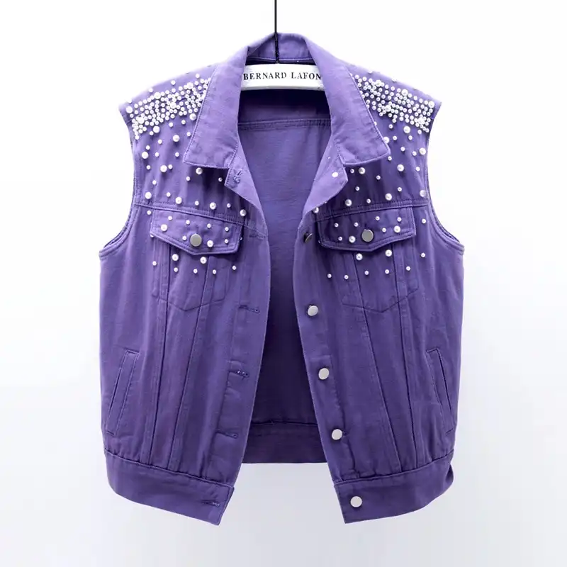 purple denim vest