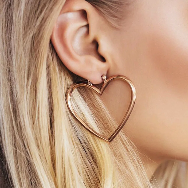 

Korean Double Heart Dangle Earrings for Women Simple Fashion Geometric Gold Silver Color Drop Earrings Female 2019 Jewelry