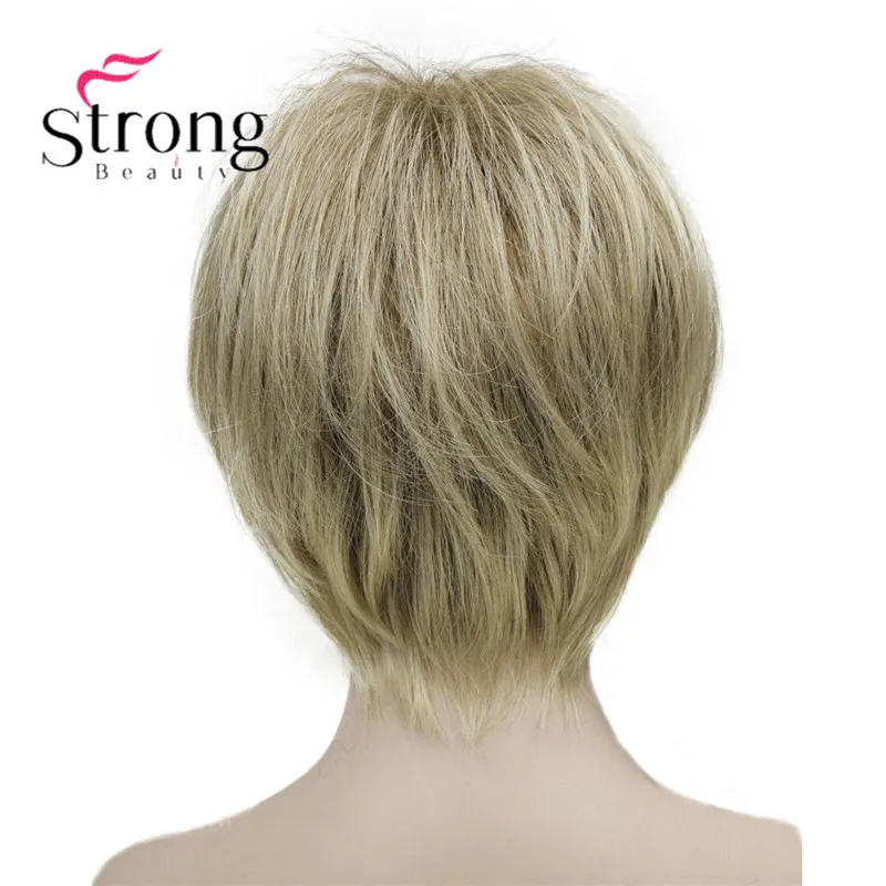 5969 #AB602 New charming blonde mix with brown root women' short straight wig (5)
