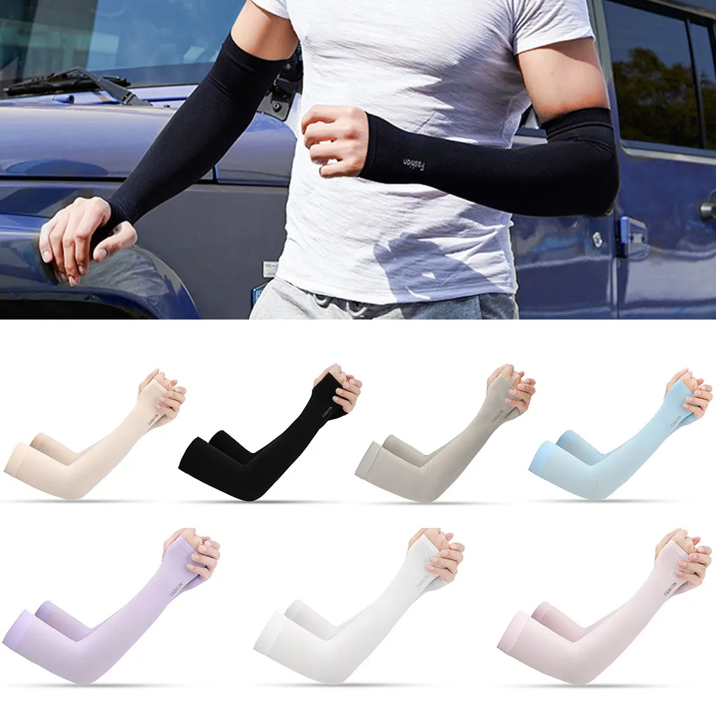 1 Pair Men Arm Sleeves Cover Sun Protection Outdoor Sports Arm Warmer
