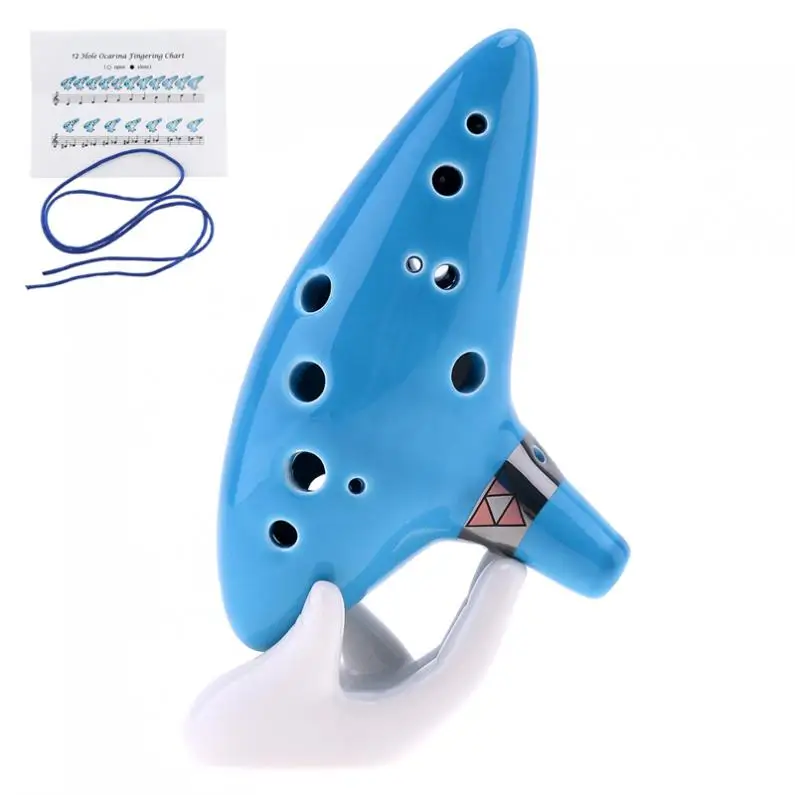 

Ocarina Alto 12 Hole Ocarina Ceramic ToneC Flute Sky Blue Instrument with Neck Strap Cord Music Book
