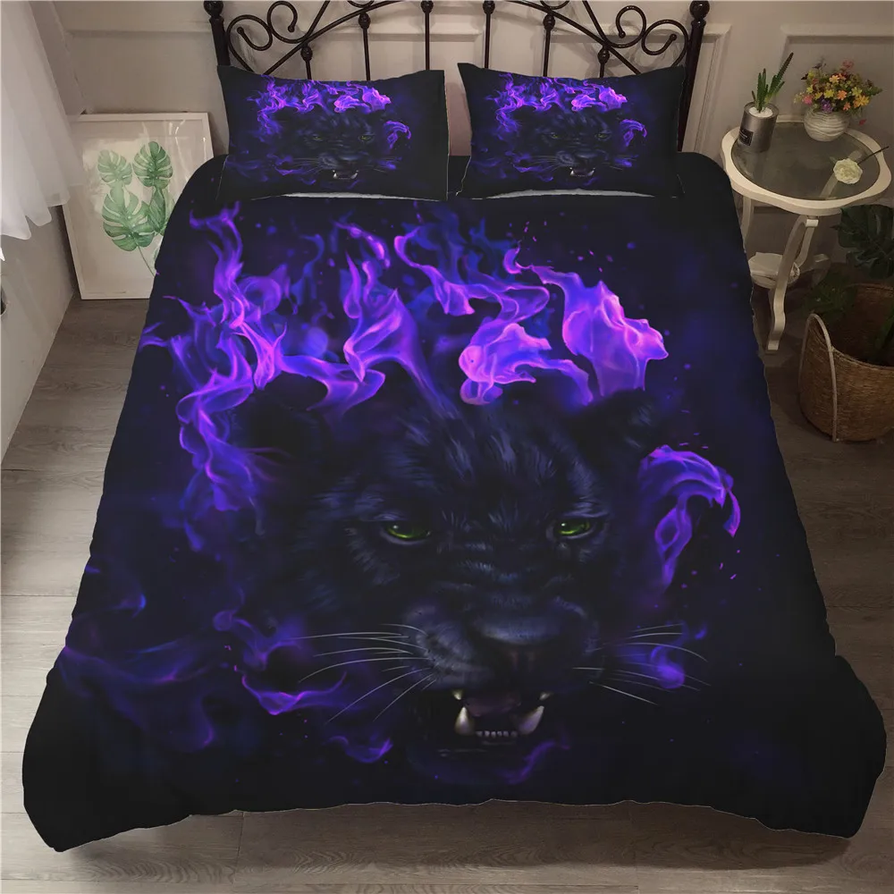 yi chu xin 3D leopard Bed sets Black Duvet Cover Leopard Print Bedding Set Luxury 3pcs Full Queen King Size | Дом и сад