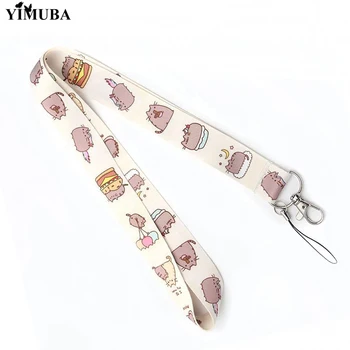 

YIMUBA Little Fat Cat Lanyards Keychain ID Card Badge Holder Student Neck Straps Cartoon Print Ribbon DIY Hang Rope with Keyring