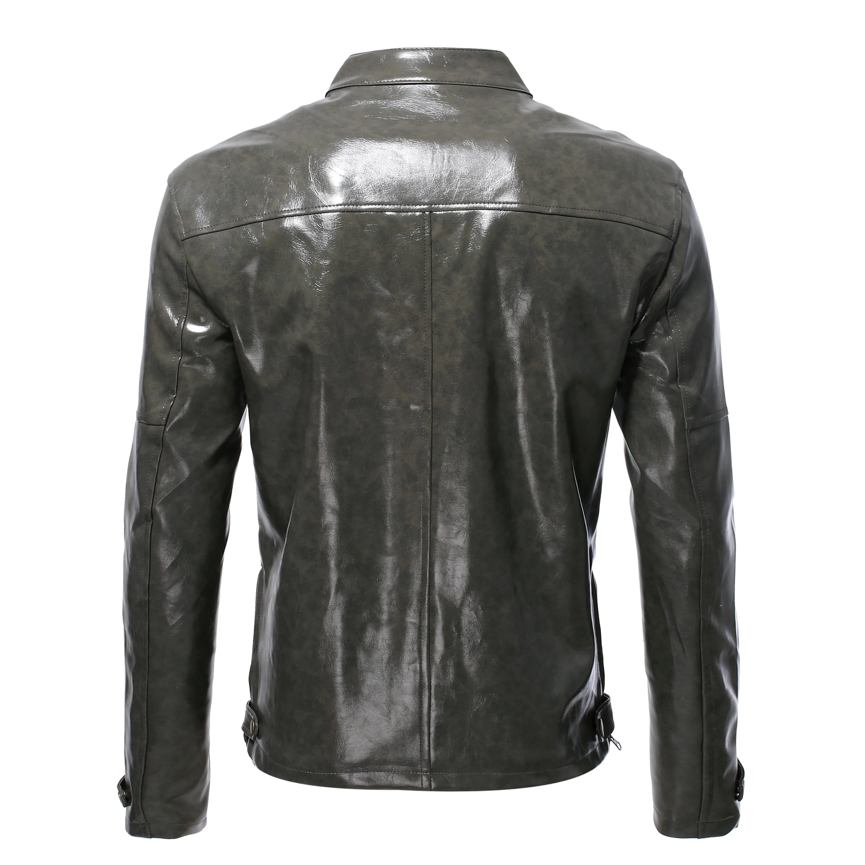 S-5XL Glossy Leather Jacket Men's Fall Fashion Slim Stand Collar Motorcycle Leather Jacket/Men PU Imitation Leather Jacket male brown biker jacket