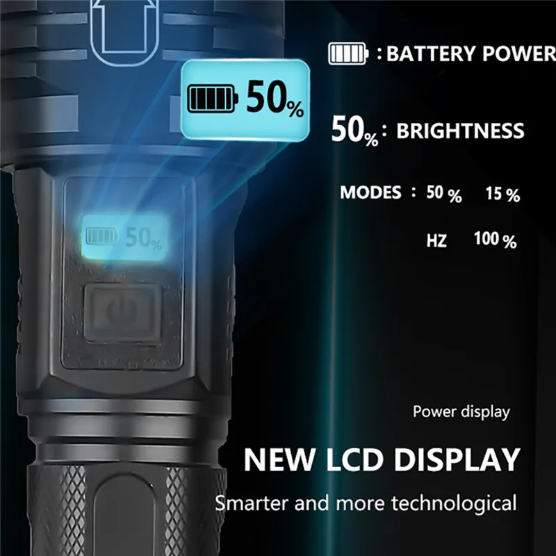 XHP90 LED Torch Flashlight Light Rechargeable 18650 Lamp Ultra Bright LCD Design 22x6x3.5CM Lanterna 40NOV2530