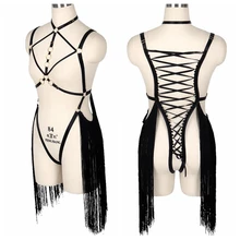 Готический пояс с кисточками, топ для связывания тела, трусики без бретелек размера плюс, сексуальное женское белье, бюстгальтер на подтяжках, бюстгальтер с вырезами, танцевальное искусство