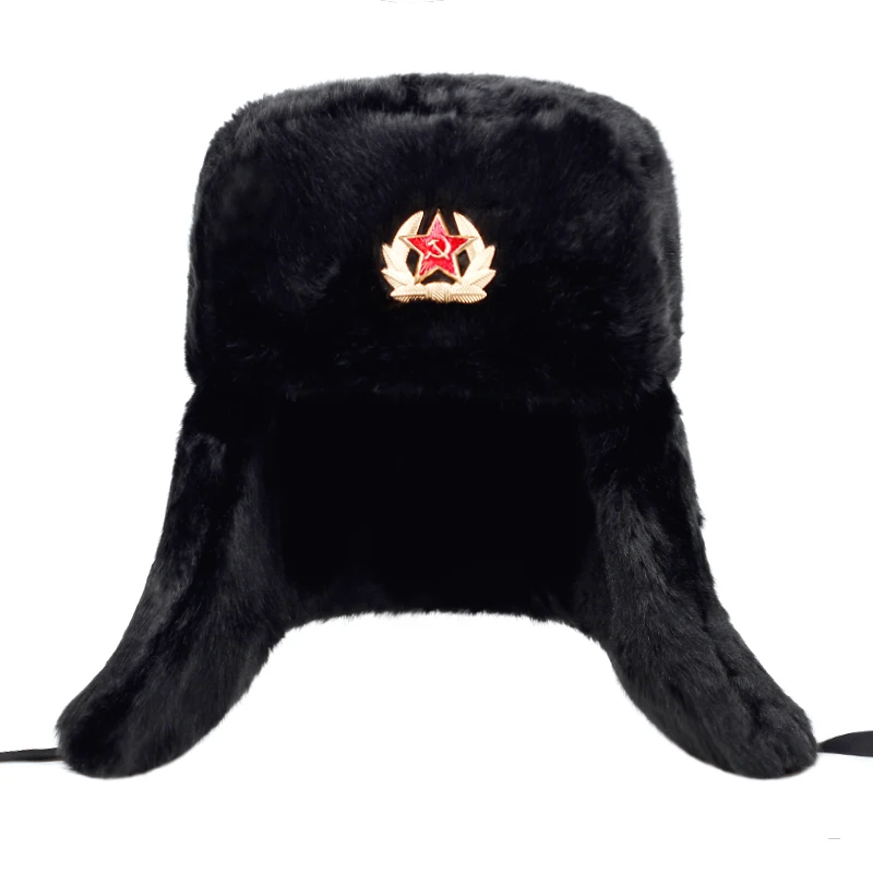 mad bomber hat mens Winter Men Hat Fur Warm Windproof Cap Lei Feng Cap Bomber Faux Fur Ear Flap Caps Black Ski Trooper Trapper Cold Anti Snow Hats men's bomber hats