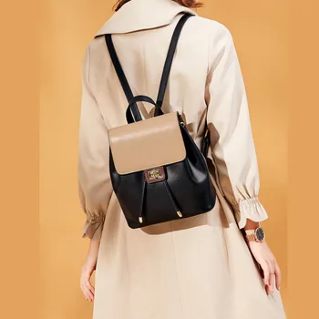 

Women's backpacks Backpack Women's Leather Bags Contrasting Color European and American Style All-match LeatheTravel Backpack