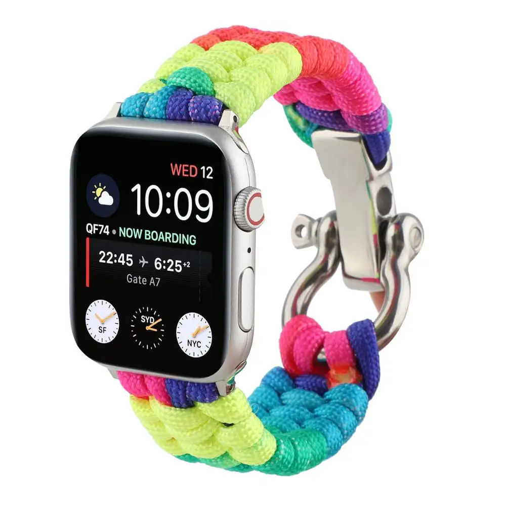 

Outdoors Sports Wristwatch Strap for Apple Watch iwatch Band 38mm 40mm 42mm 44mm Rainbow Woven Nylon Smartwatch Belt.