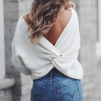 

Solid Women Sweaters V Neck Knitted Pullover Batwing Sleeve Short Female Jumper