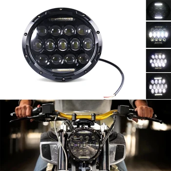 

Fashion Motorcycle LED Front Light Scooter Retro Black Headlight Motorbike led Headlamp Moto Round Head Lights Vintage Brackets
