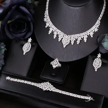 

janekelly African 4pc Bridal Jewelry Sets New Fashion Dubai Necklace Sets For Women Wedding Full Sets Party Accessories Design