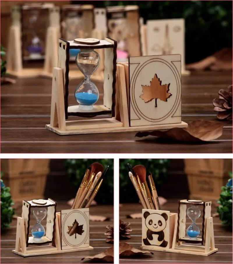 Дизайн 3D Diy Стеклянная фигурка в виде песочных часов песочные часы декоративные детские ювелирные изделия игрушки офисные принадлежности деревянная щетка горшок панда Эйфелева башня